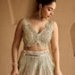 IVORY AND PEACH TISSUE WITH PATCH LEHENGA SET