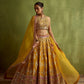 YELLOW AND RED HALTERNECK PATCHWORK SILK LEHENGA SET