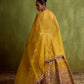 YELLOW AND RED HALTERNECK PATCHWORK SILK LEHENGA SET