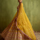 YELLOW AND RED HALTERNECK PATCHWORK SILK LEHENGA SET