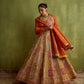 YELLOW, RUST AND RED PATCHWORK SILK LEHENGA SET