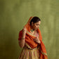 YELLOW, RUST AND RED PATCHWORK SILK LEHENGA SET