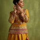 YELLOW, RUST AND RED PATCHWORK SILK KURTA LEHENGA SET