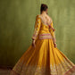 YELLOW, RUST AND RED PATCHWORK SILK KURTA LEHENGA SET