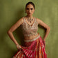 RUST, RANI AND CORAL SILK LEHENGA SET