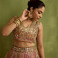 BRONZE WITH RANI AND RUST PATCH SILK LEHENGA SET