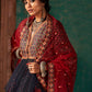 Red Blue Lehenga Set with Threadwork