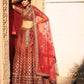 Red Silk Lehenga Set with Threadwork