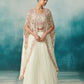 Off White Georgette Cape Set With Pleated Skirt